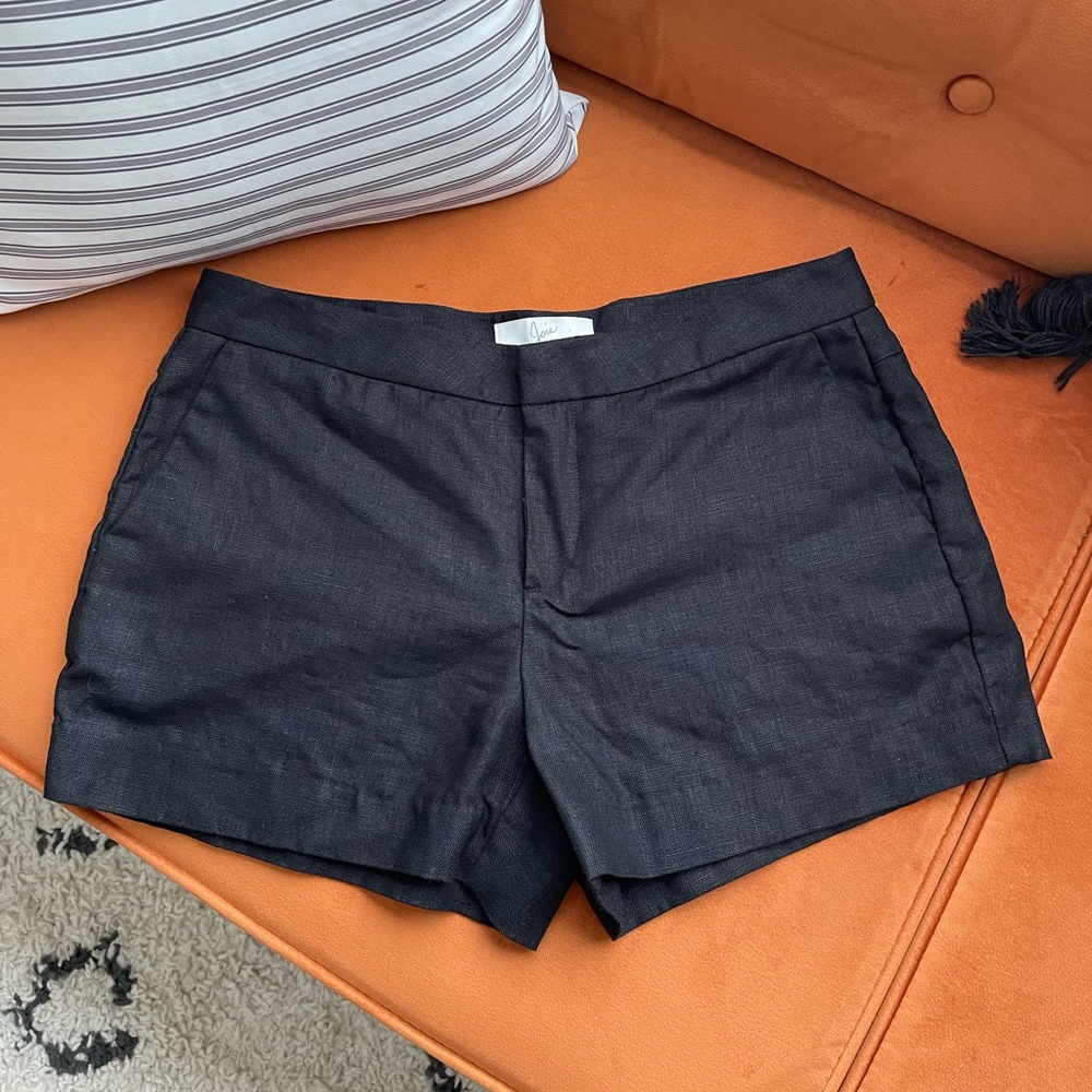 Joie Leiden Black Shorts 100% Linen Slash Pocket Zip & Tab Closure Womens Size 8